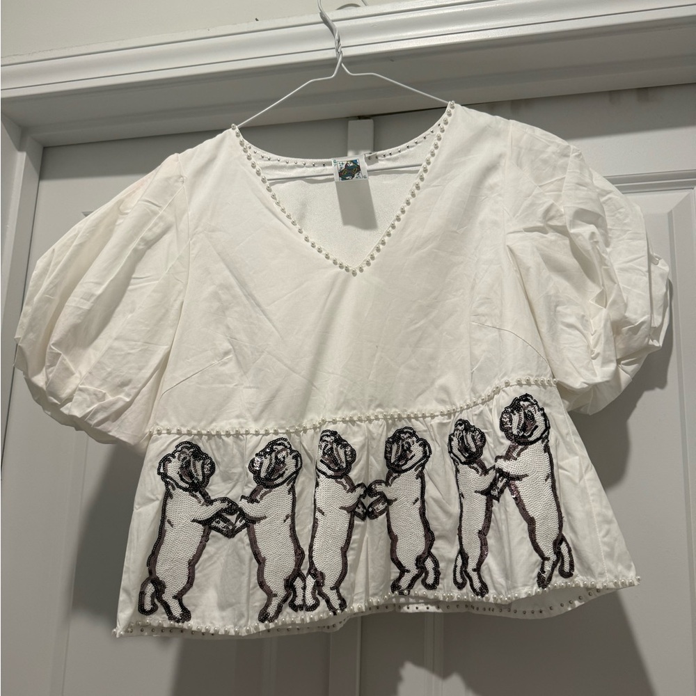 White Top with Dog Embroidery